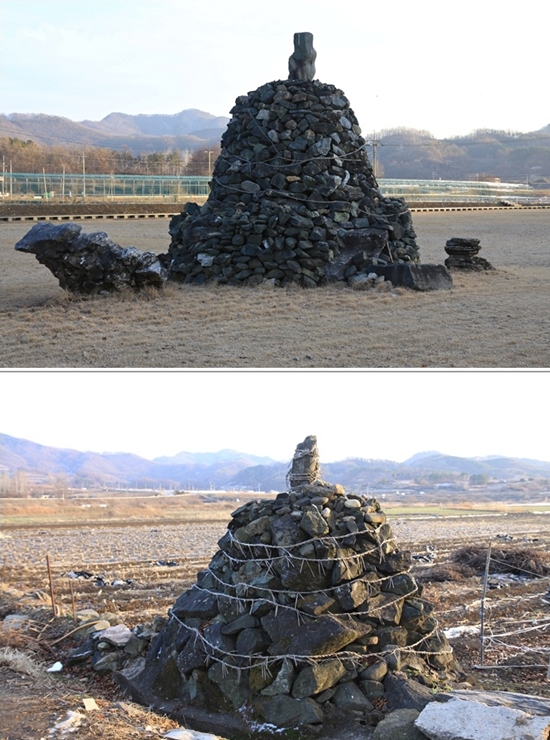  위 : 연주리 안남면사무소 앞 탑신당, 아래 : 연주리 중간말노인정 앞 탑신당