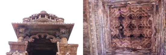 바마나사원입구의 아치형문과 천정 조각