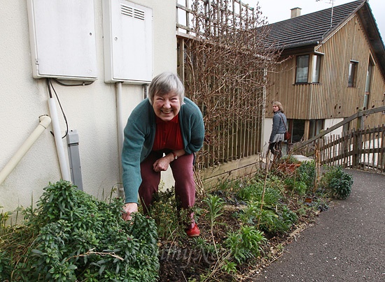 16일 오전 영국 스트라우드(Stroud) 지역에서 '스프링
힐 코하우징(Springhill Cohousing)'을 하고 있는 앤(Anne)이 공동작업으로 화단을 정리하고 있다.