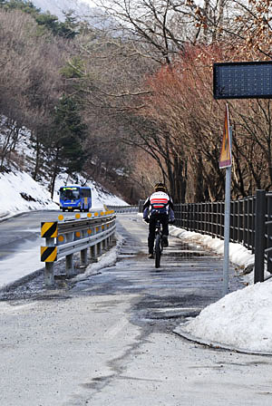 김유정 문인비 가는 길. 새로 난 자전거도로.