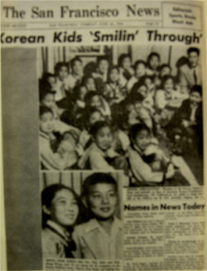 1954년 어린이음악사절단을 이끌고 미국을 방문해 48개주를 순회하던 당시, 이들의 활동을 톱기사로 다룬 미국의 일간지