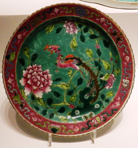 봉황 모란 문양 녹색 접시/ 중국/ 아시아문명박물관
