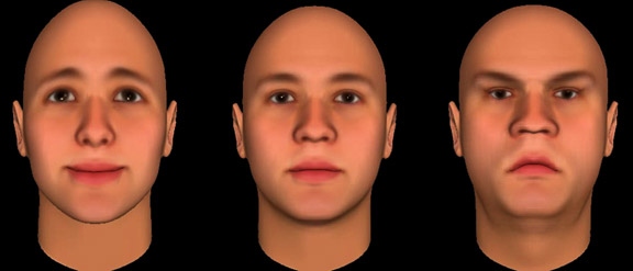 좌측은 신뢰감있는 얼굴형의 예시, 우측은 신뢰감적은 얼굴형의 예시
