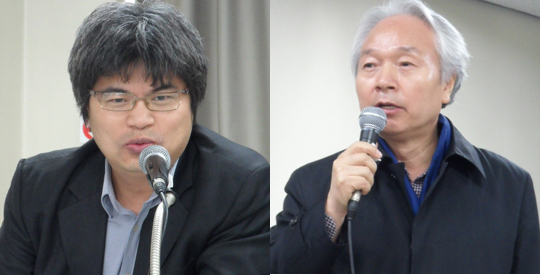 이준희 한국인터넷기자협회 수석부회장(왼쪽)과 박해전 6·15 10·4 국민연대 상임대표.