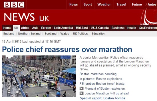 영국 경찰의 런던 마라톤 보안 계획 재검토를 보도하는 영국 BBC