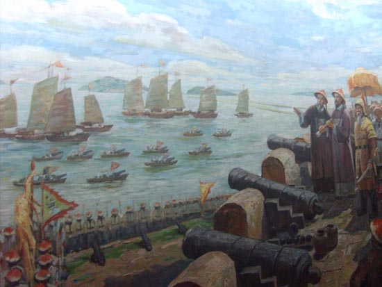 아편전쟁의 한 장면. 중국 광동성 동완시의 해전박물관에서 찍은 사진. 
