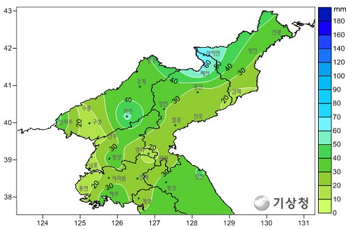북한의 4월 누적강수량(㎜) 