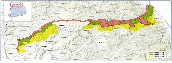 생물권 보전지역 신청 구역입니다. 철원군 민통선지역이 빠져있습니다.