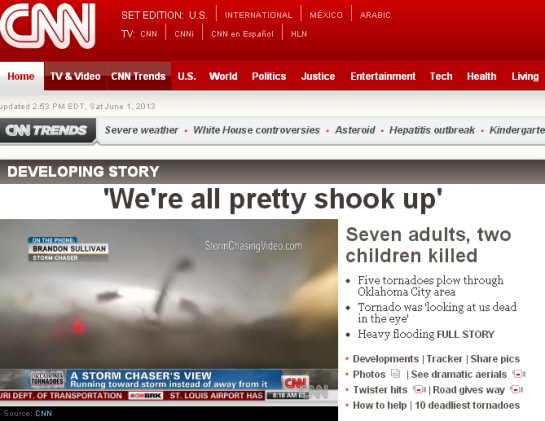 미 오클라호마시티 토네이도 피해 상황을 보도하는 CNN.