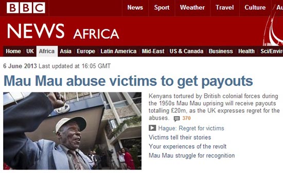 케냐 독립운동 탄압에 대한 영국 정부의 공개 사과를 보도하는 BBC