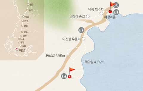 해들길은 삼남길 전남구간 3코스의 애칭이다. 
삼남길은 서울에서 해남까지 600Km에 걸쳐 조성되는 국토종단형 트레킹 코스로 도보여행자들의 눈높이에 맞춘 걷기여행길이다. 
