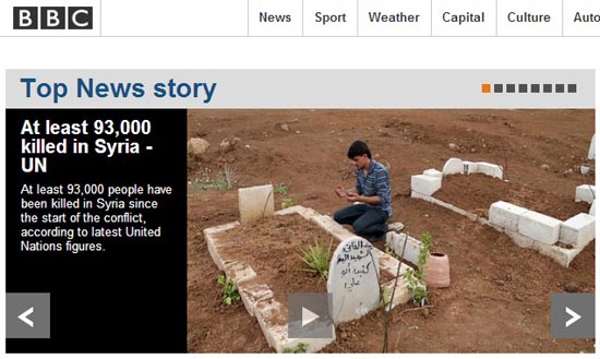 시리아 내전 사망자 규모를 보도하는 영국 BBC