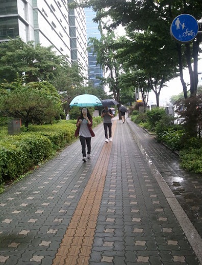 화요일 아침 우산을 들고 출근하는 사람들