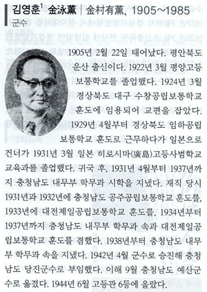 <친일인명사전>에 수록된 영훈학원 설립자 김영훈