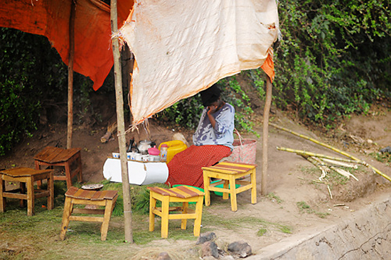 에티오피아의 흔한 길거리 커피집. 집에서 키운 커피를 파는 아줌마 