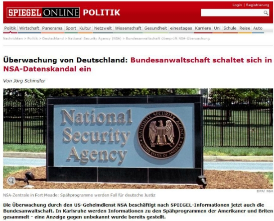 미국 국가안보국의 유럽연합 도청과 사이버 공격을 보도하는 독일 <슈피켈> 온라인판 기사