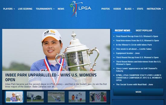  박인비의 US 여자오픈 우승을 알리는 여자프로골프투어(LPGA) 공식 홈페이지