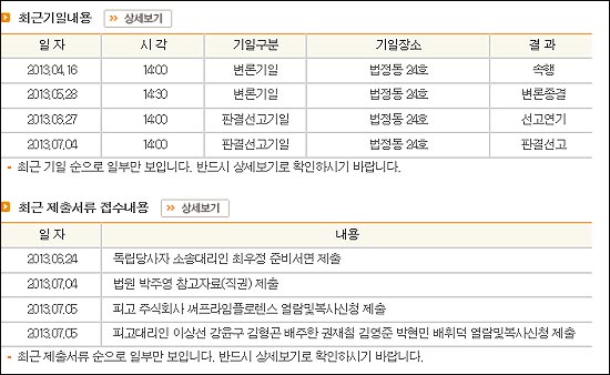 대법원의 전자소송 시스템. 지난 4일 박주영 주심판사가 직권으로 참고자료를 제출했다는 내용이 적시돼 있다.