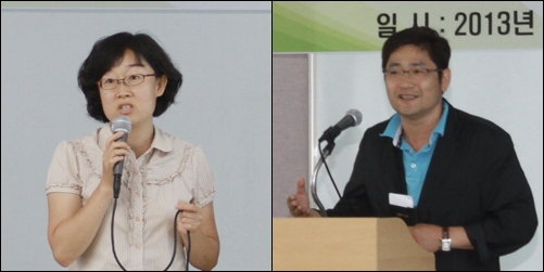 학교급식지원센터 설립을 위해 함께 노력하겠다고 밝힌 박남희 사천연대 대표와 최용석 사천시의회 산업건설위원장.