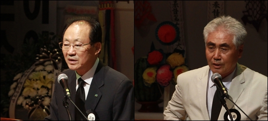 추도사를 하고 있는 정만규 사천시장과 전국유족회 박의원 의장.