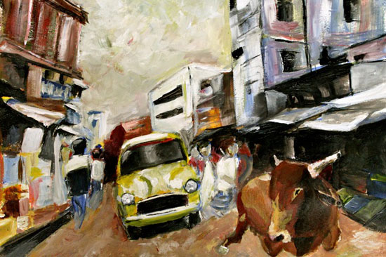 콜카타의 거리. 더스틴이 그린 그림. 