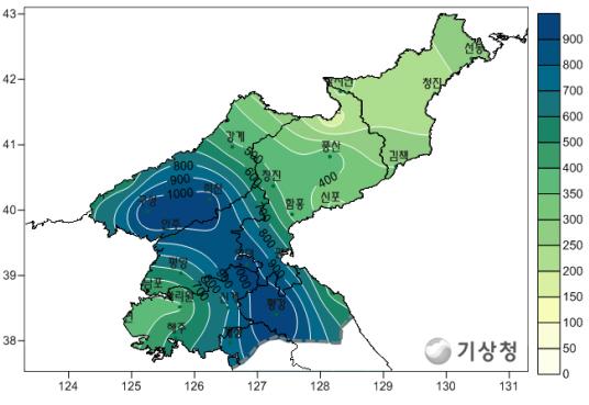 2013년 7월 북한 강수량(㎜) <자료=기상청>
