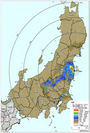일본 문부과학성의 세슘 137 토양오염지도