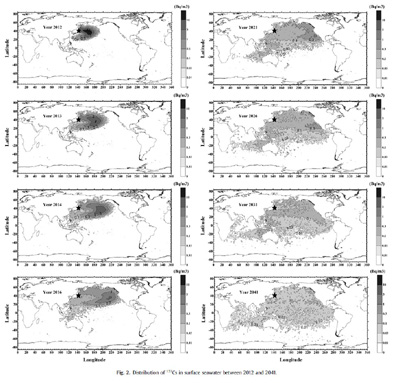 방사능 오염 확산 예측 지도(2012~2041)