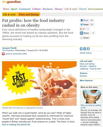 식품·제약 업계가 어떻게 비만을 통해 돈을 벌어왔는지 분석한 영국 일간지 <가디언> 기사.