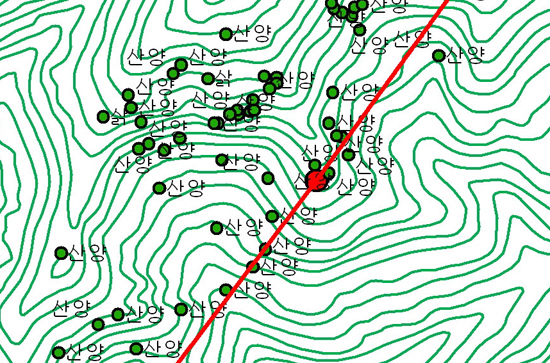 설악녹색연합이 조사한 케이블카 노선 5번 지주 일대의 산양 분포도