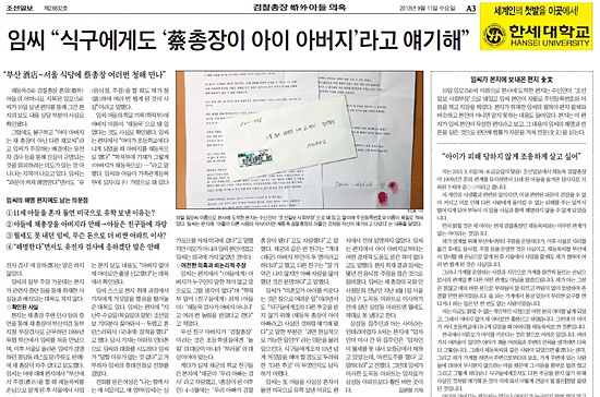 채동욱 검찰총장 혼외 아들 의혹을 추가 보도한 <조설일보> 11일 치 보도