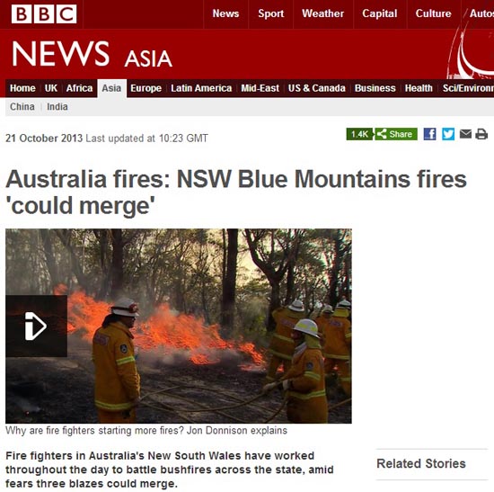 호주 산불 피해 상황을 보도하는 영국 BBC뉴스 갈무리