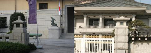 일본 야스쿠니신사 석등(왼쪽)과 청와대 영빈관 정문 석등