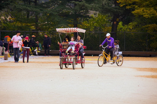 까마득한 옛날과 현재는 단지 이런 차이일 뿐이다. 운동장에서 젊은 엄마 아빠들이 아이들과 자전거를 타고 있다. 