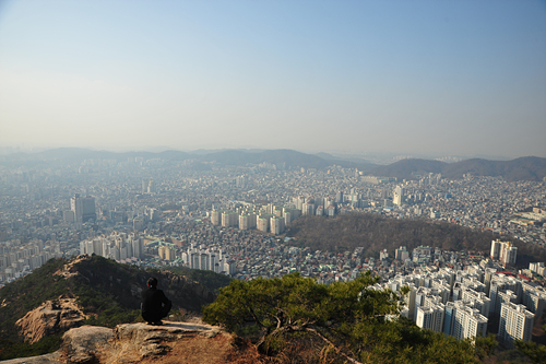  족두리봉을 오르다 돌아본 시내 모습