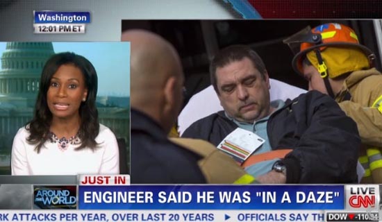 뉴욕 탈선사고 열차 기관사(사진)의 졸음 운전 증언을 보도하는 CNN뉴스 갈무리.