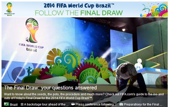  2014년 브라질월드컵 본선 조 추첨식을 예고하는 국제축구연맹(FIFA) 공식 누리집 갈무리.