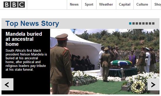  넬슨 만델라 전 남아프리카공화국 대통령의 장례식을 생중계한 영국 BBC 갈무리.