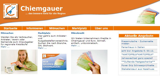 독일 지역화폐 킴가우어 누리집. www.chiemgauer.info 