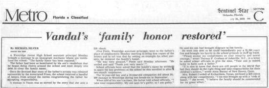 송석춘씨 큰아들이 방면되어 가족의 명예가 회복되었다는 내용이 실린 1978년 2월 28일자 <센티널 스타>.