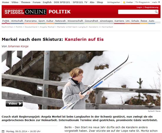 앙겔라 메르켈 총리의 부상 소식을 전하는 독일 주간지 <슈피겔> 갈무리