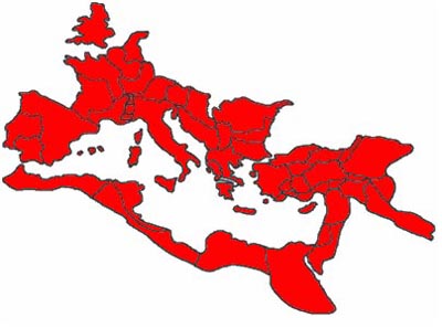 팍스 로마나의 영역, 기원후 2세기 초. 