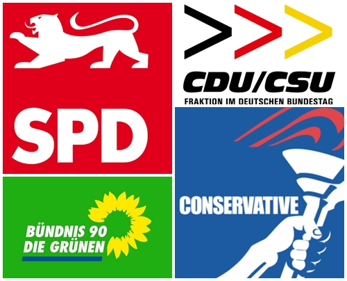 좌측 상단부터 시계방향으로 독일 사민당 / 독일 기민당 / 영국 보수당 / 독일 녹색당 
