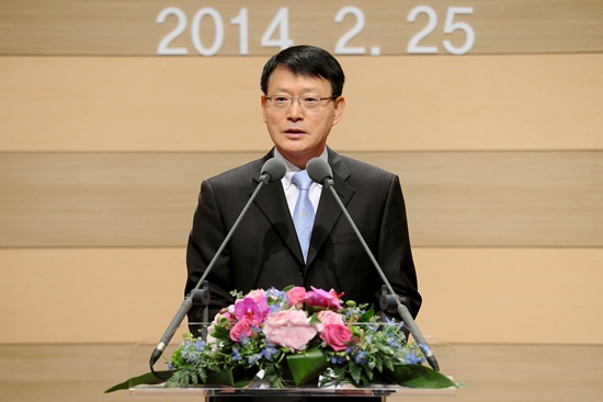 안광한 MBC 사장이 지난 2월 25일 취임식에서 포부를 밝히고 있다.