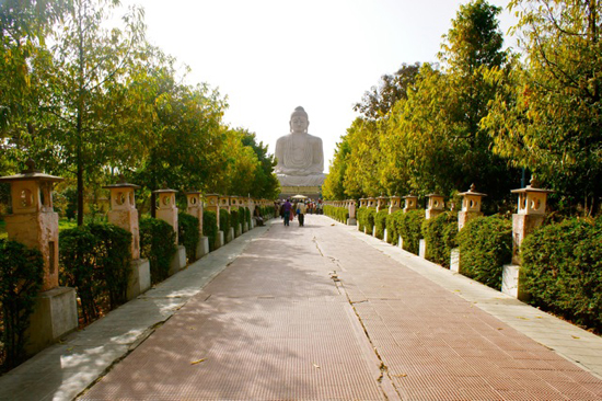 보드가야 일본 불교사원의 다이죠코 대불. 25m 높이로 인도에서 가장 큰 불상이다.  