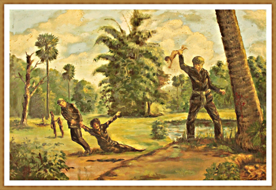 뚜얼 슬렝 수용소의 몇 안 되는 생존자 중 한 명이었던 화가 '완낫'(2011년 작고)이 그린 유화 그림. 어린아이를 쳐죽이는 데 사용된 그림 속 나무(Killing Tree)가 지금도 프놈펜 외곽 킬링필드(벙쩍 아엑)에 있어, 보는 이들의 가슴을 아프게 만든다. 