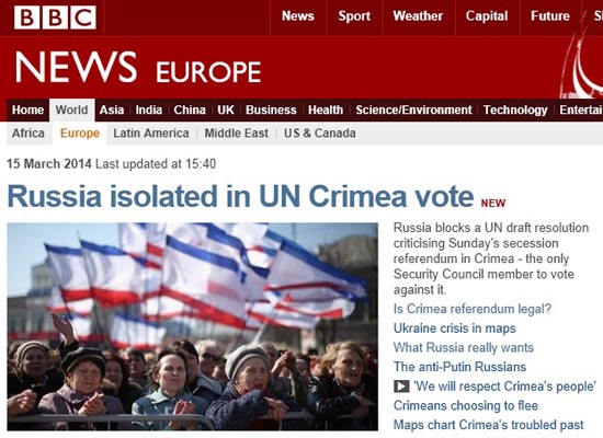 우크라이나 크림 자치공화국의 주민투표를 보도하는 영국 BBC뉴스 갈무리.