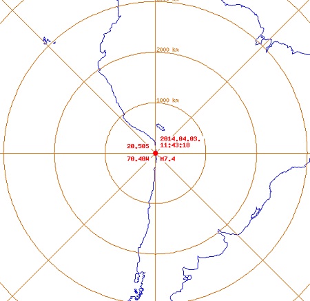 2일 오후 11시 43분께(현지시간) 칠레 북부 항구도시인 이키케에서 남서쪽에서 또 지진이 발생했다. 