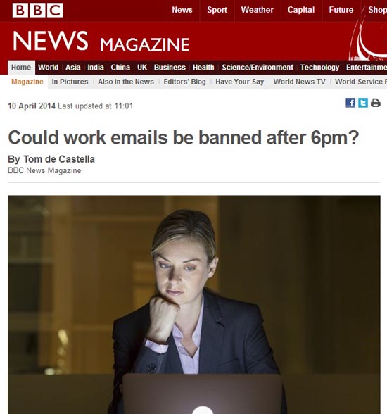 프랑스 노사의 업무시간 외 전화 및 이메일 금지 협약을 보도하는 영국 BBC뉴스 갈무리.