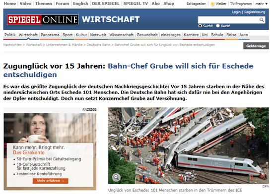 독일 에쉐대(Eschede) 열차사고 관련 기사. 